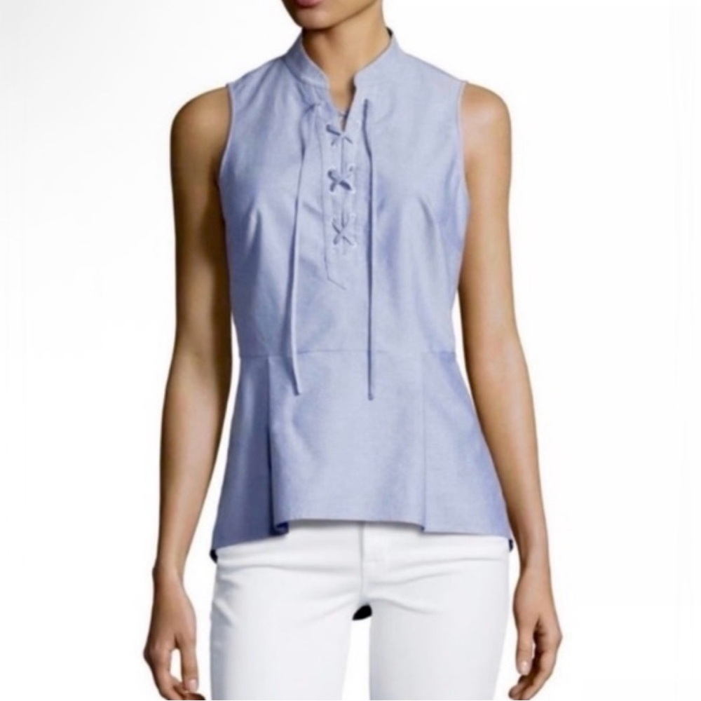 Veronica Beard - Lace-up Oxford Sleeveless Peplum Top - 4